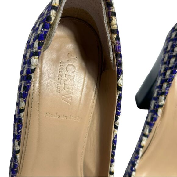 J. Crew Collection Etta Made in Italy Blue Tweed Block Heel Pumps Leather Sole - Picture 8 of 13